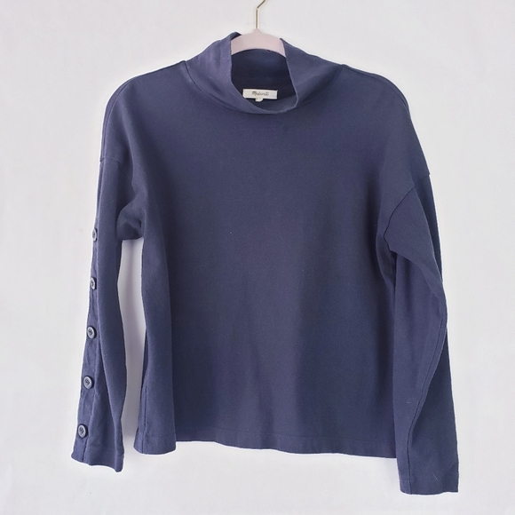 Madewell XS Blue Long Sleeve Turtleneck button Sleeve - Picture 1 of 5